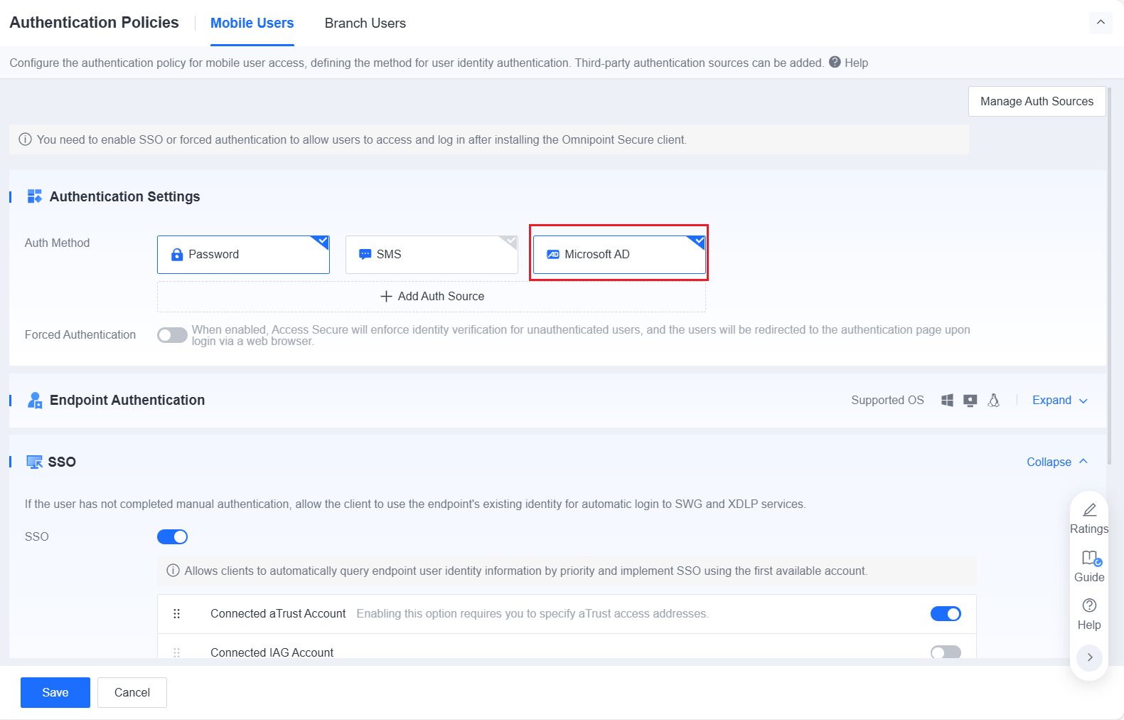 Microsoft AD authentication policy settings