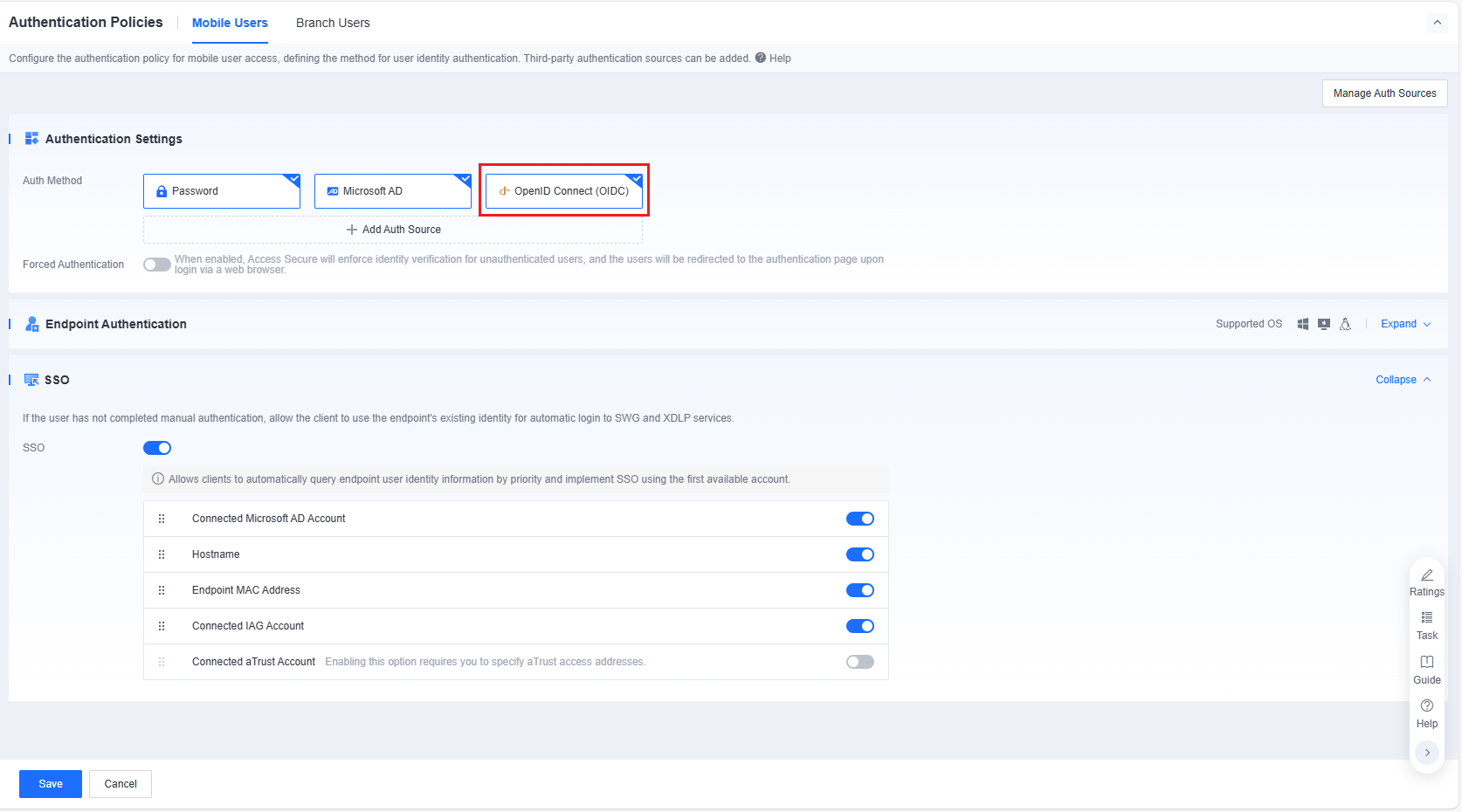 OIDC authentication policy settings