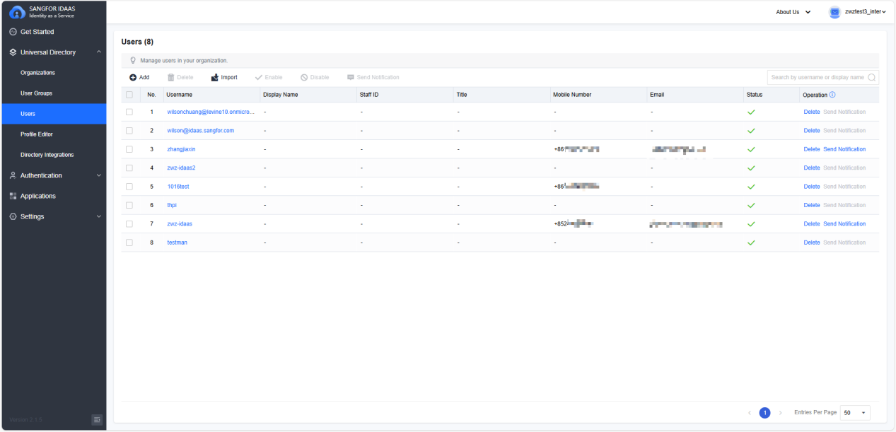 IDaaS users list