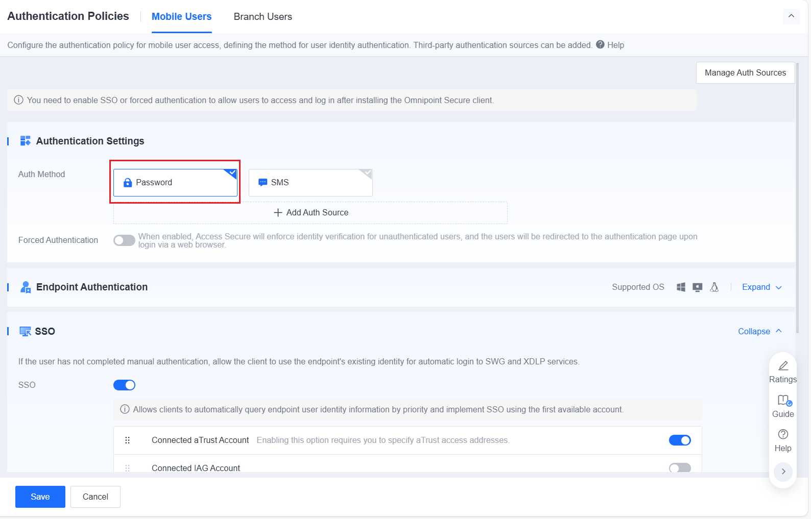 Password authentication method selection