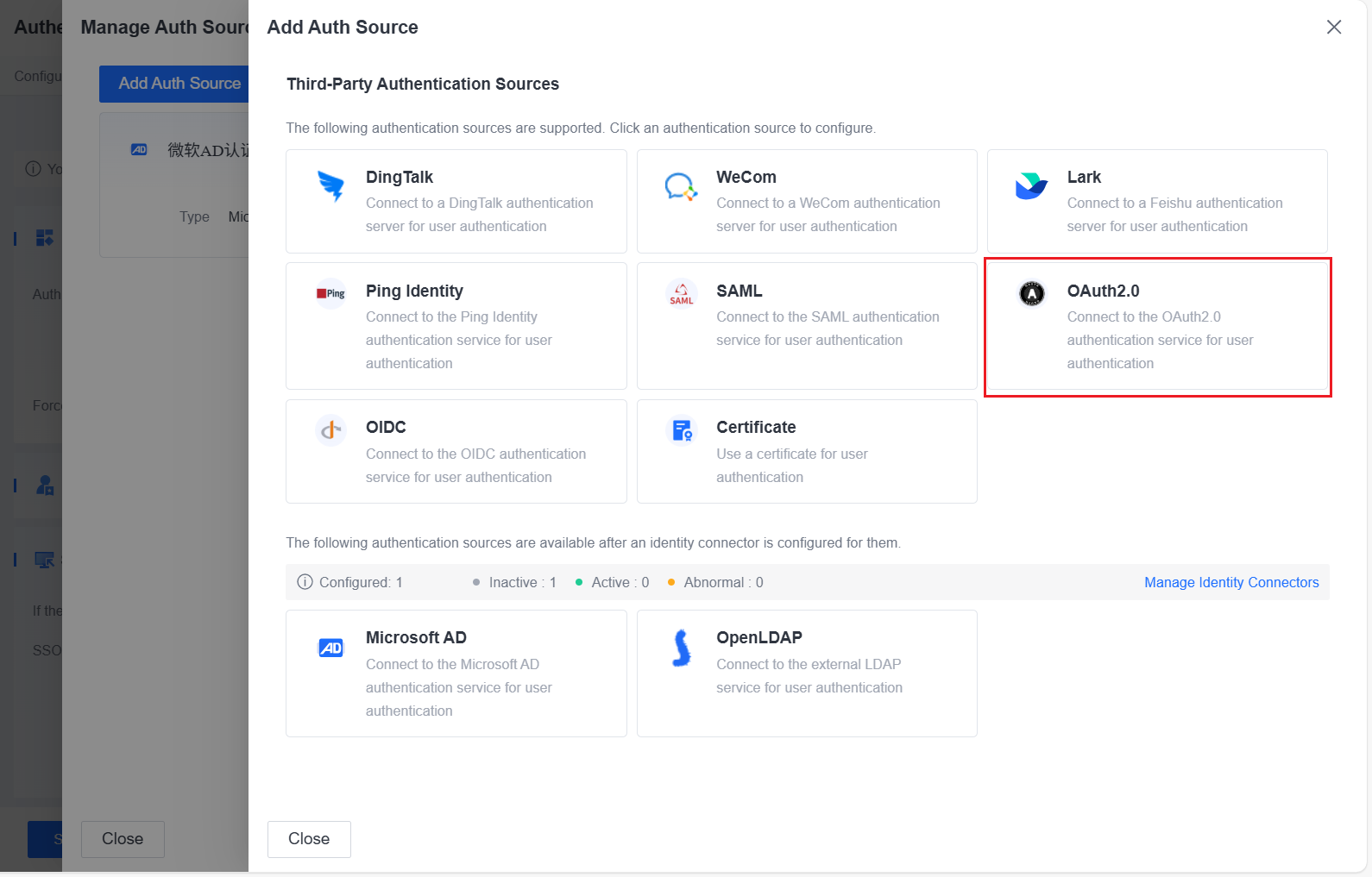 Add OAuth2.0 authentication source
