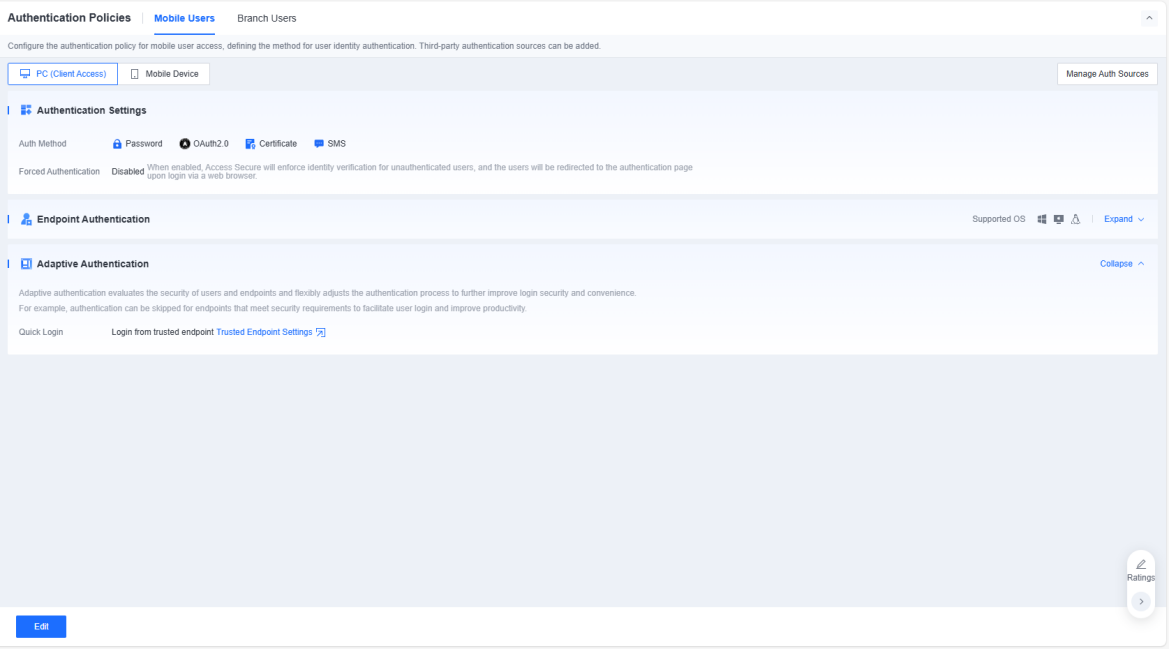 Mobile Users authentication policy navigation