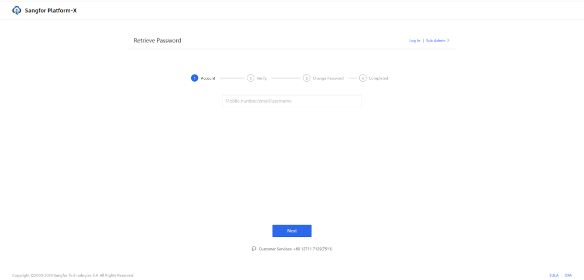 Retrieve Password Account step form
