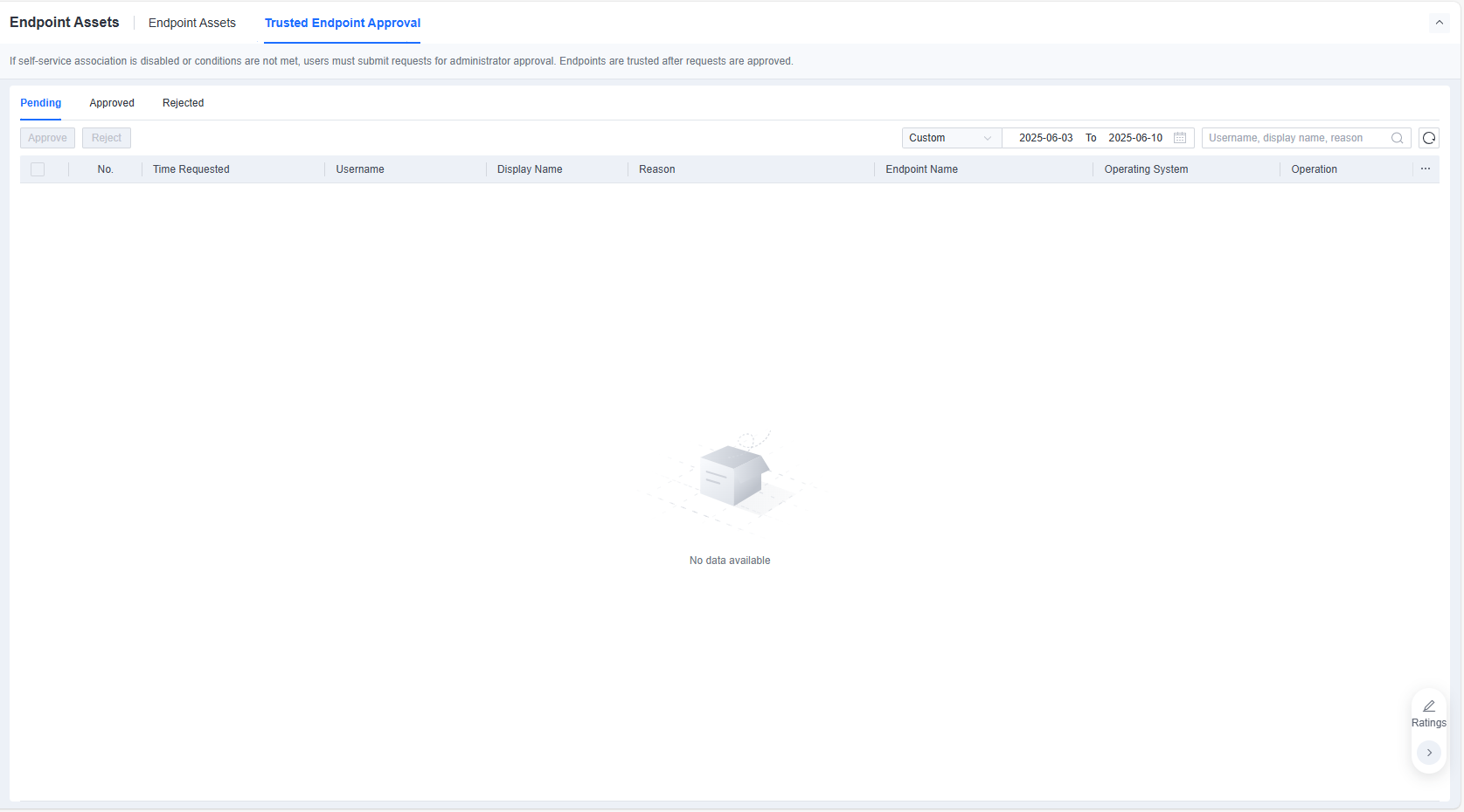 Trusted Endpoint Approval pending list