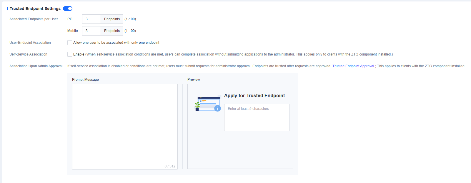 Trusted Endpoint Settings page