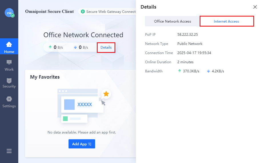 Office Network Connected details panel