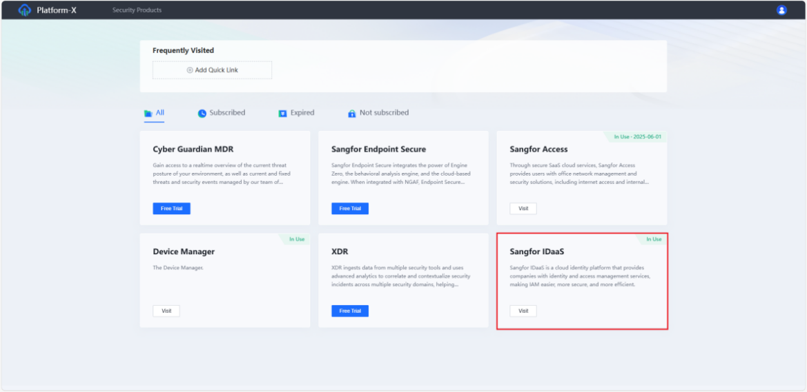 SaaS portal showing Sangfor Access tile to download client