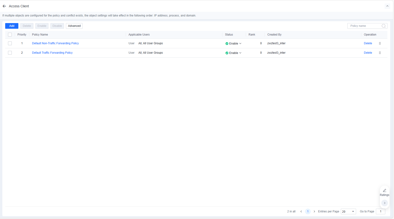 Access Client traffic forwarding policies