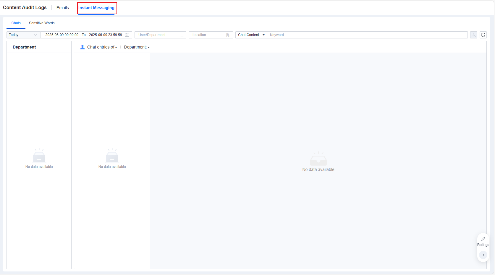 Content Audit Logs Instant Messaging tab