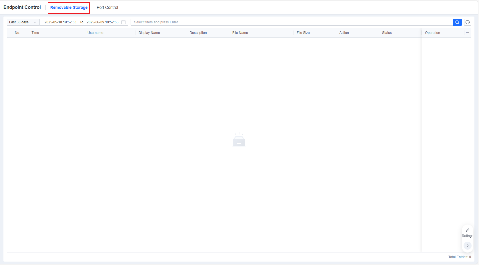 Endpoint Control Removable Storage logs
