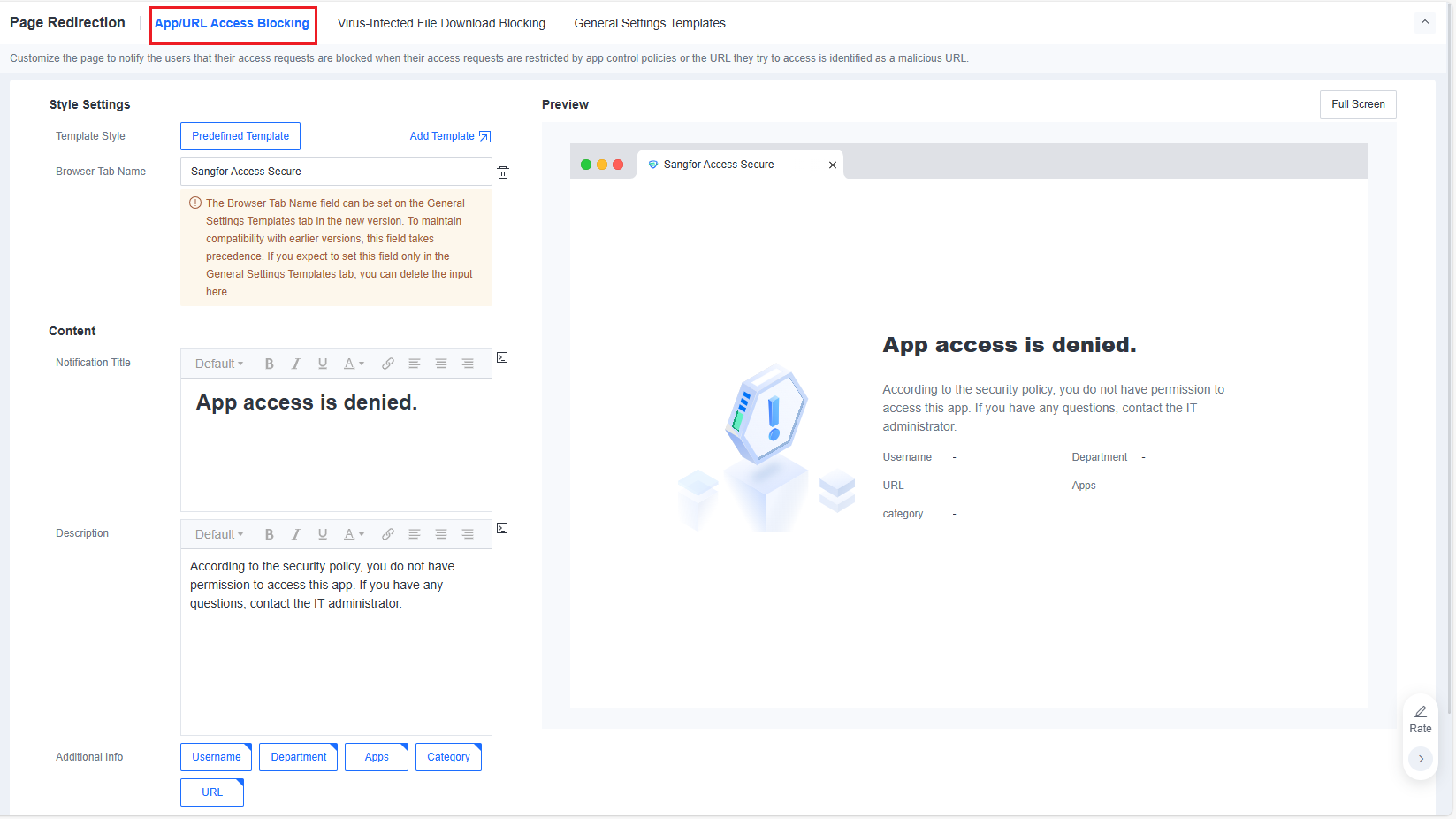 Page Redirection App URL Access Blocking template