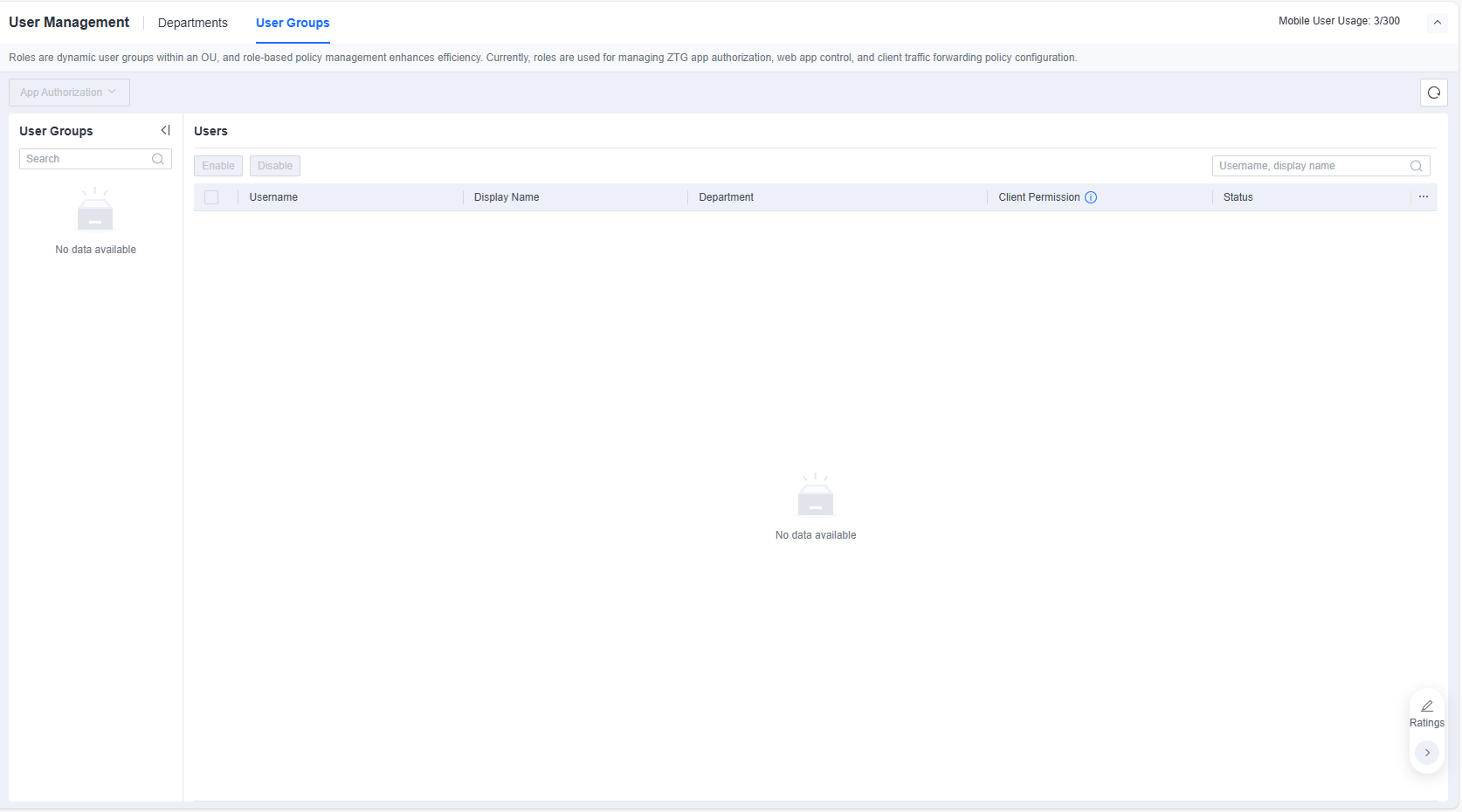 User Groups security groups list