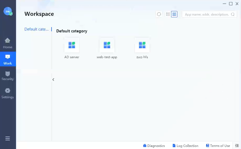 Access Client Workspace tab showing applications