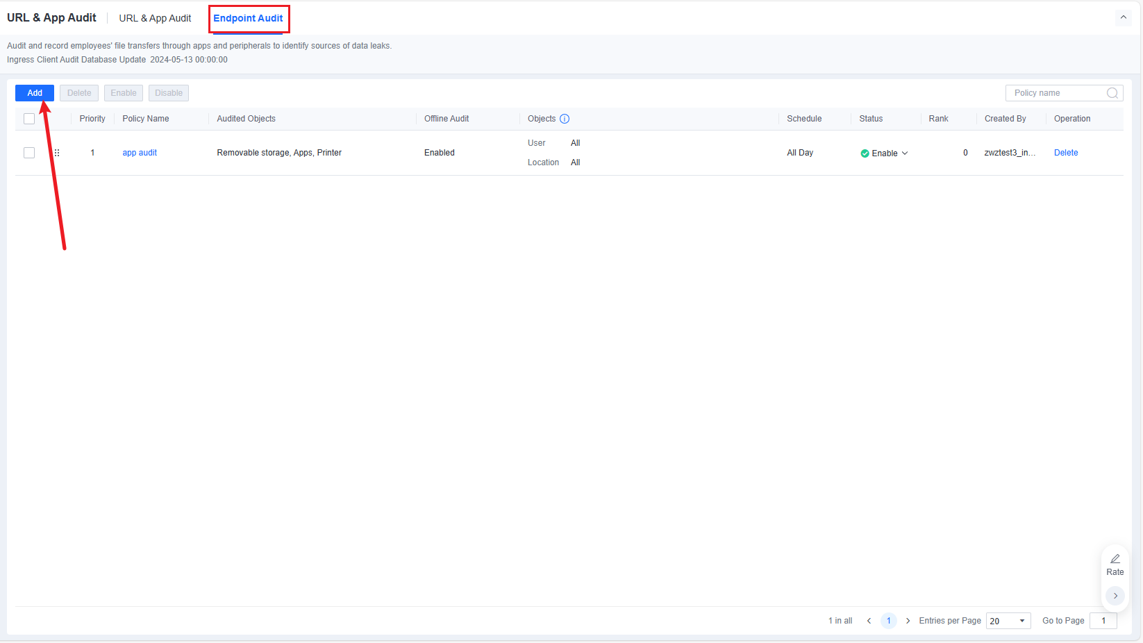 Endpoint Audit tab