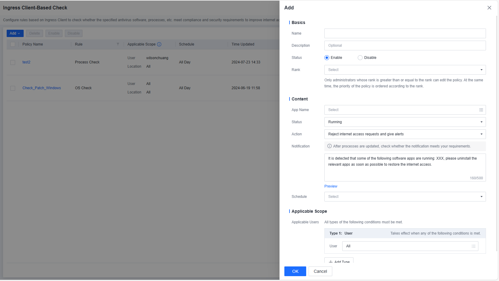 Add Process Check policy