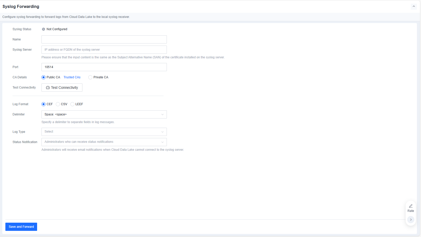 Syslog Forwarding configuration
