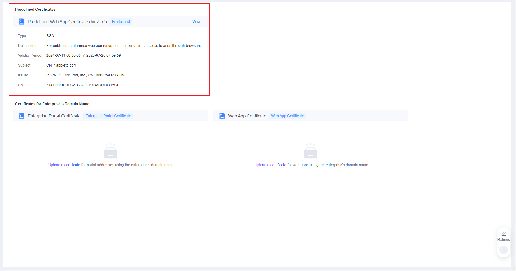 Predefined Web App Certificate