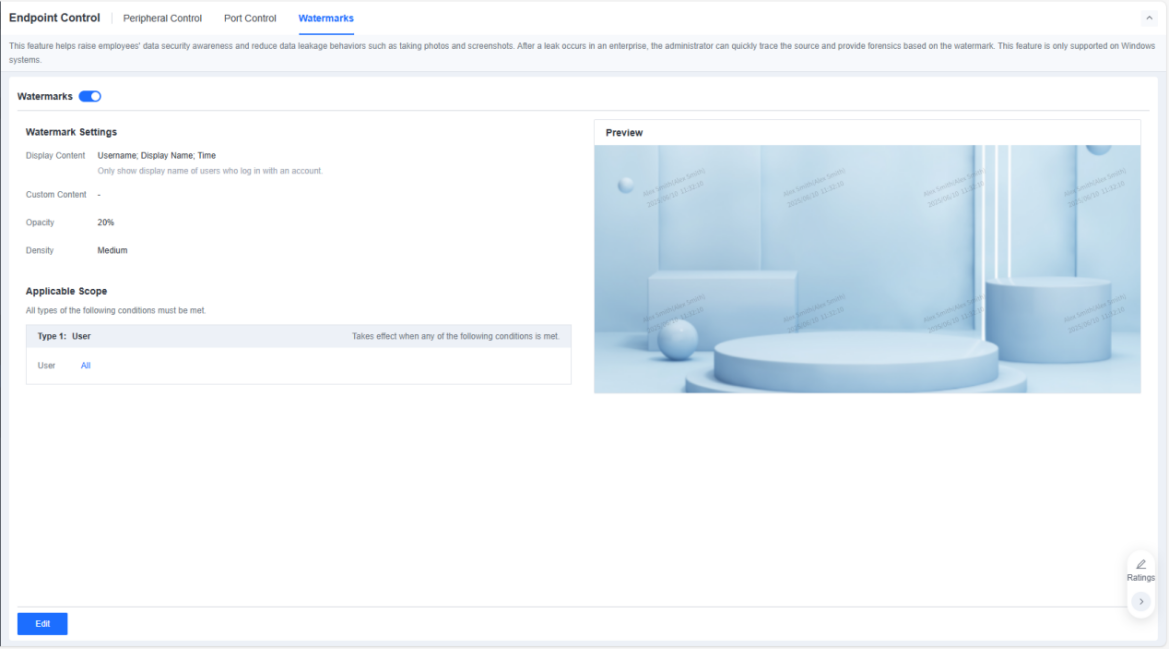 Watermark settings with preview
