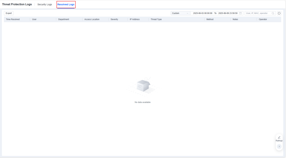 Threat Protection Logs Resolved Logs tab