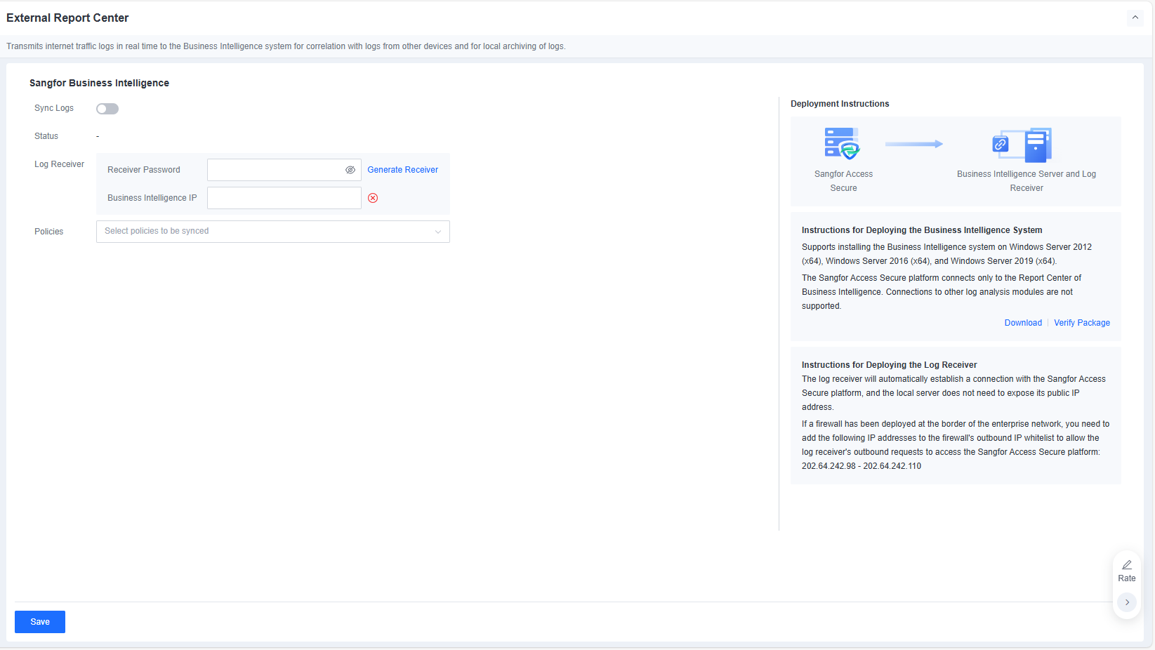External Report Center config