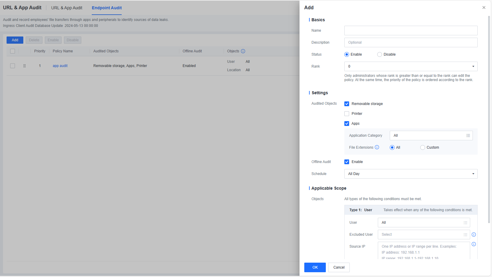 Add Endpoint Audit policy