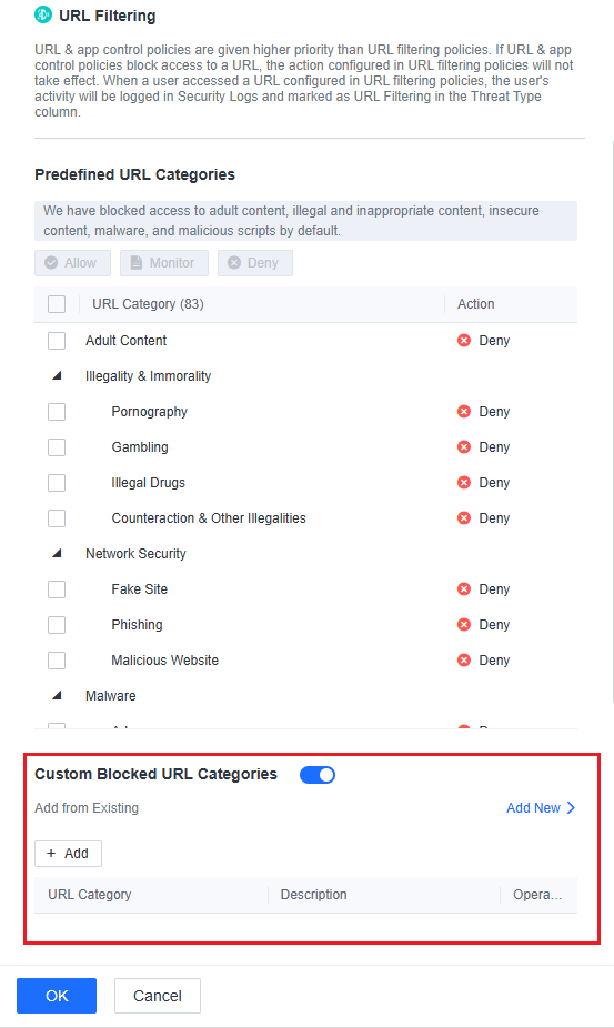 URL Filtering Configure Policies