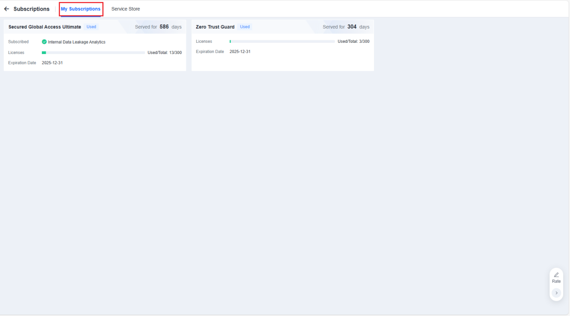 My Subscriptions overview cards