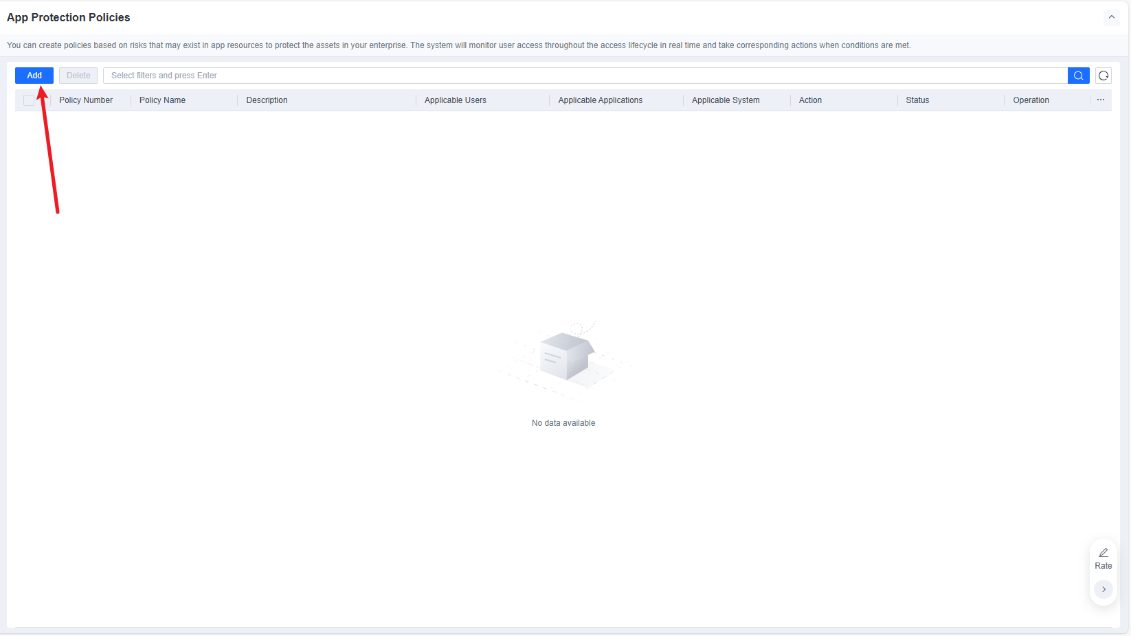 App Protection Policies main list page with Add button