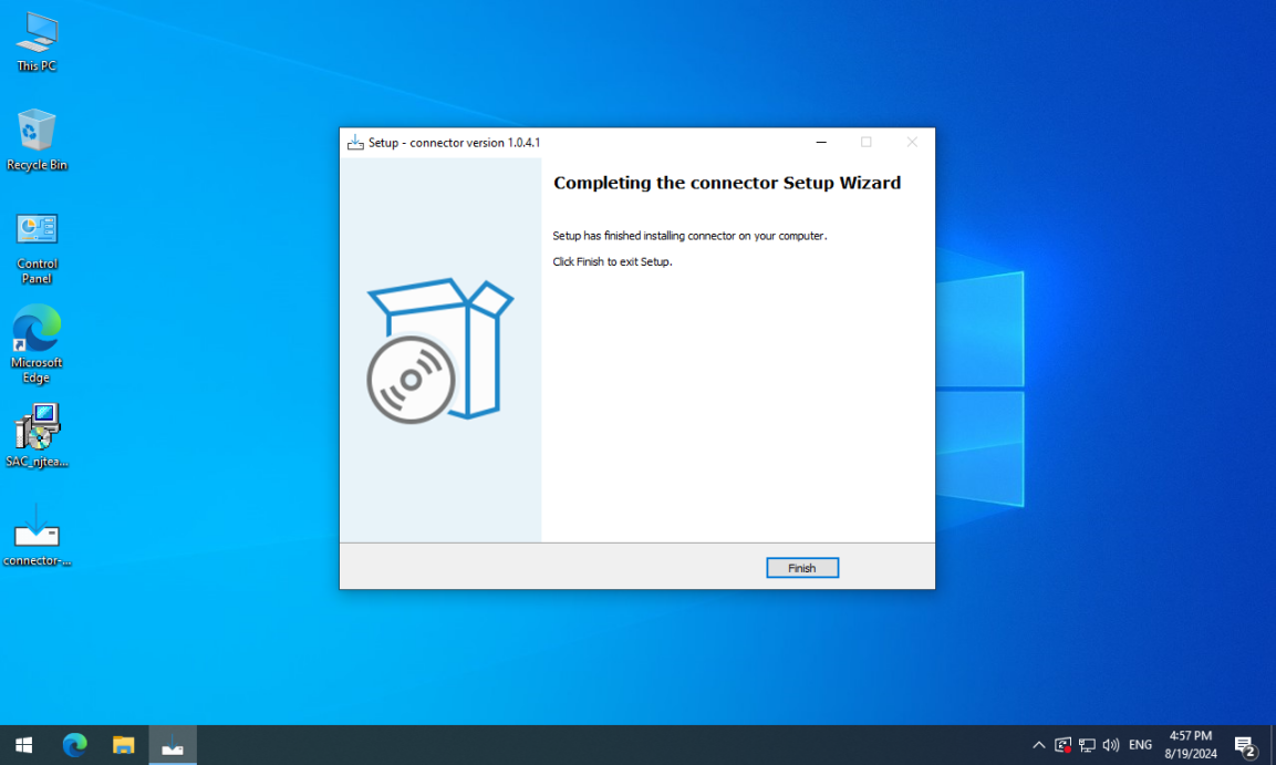 Windows Connector Setup Wizard completion screen