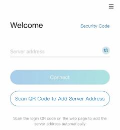 Welcome screen with Server address field
