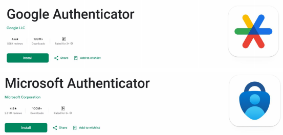 Google Authenticator and Microsoft Authenticator on app store