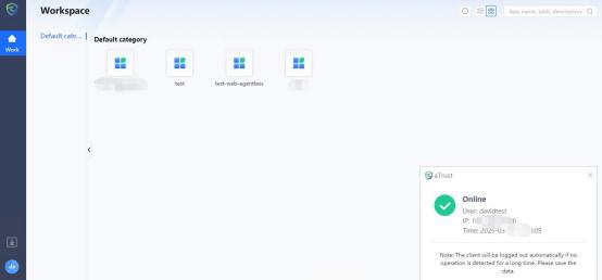 Workspace App Center showing online status