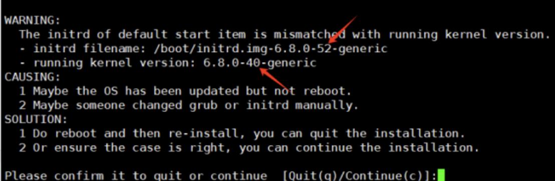 ข้อความ Warning: initrd mismatched with running kernel version