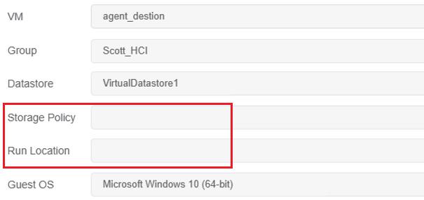 ช่อง Storage Policy และ Run Location ว่างในหน้า Migration Settings