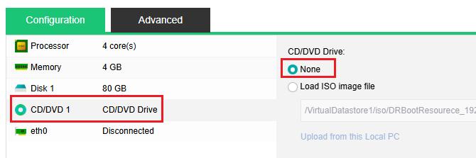 VM Configuration: ตั้งค่า CD/DVD Drive เป็น None