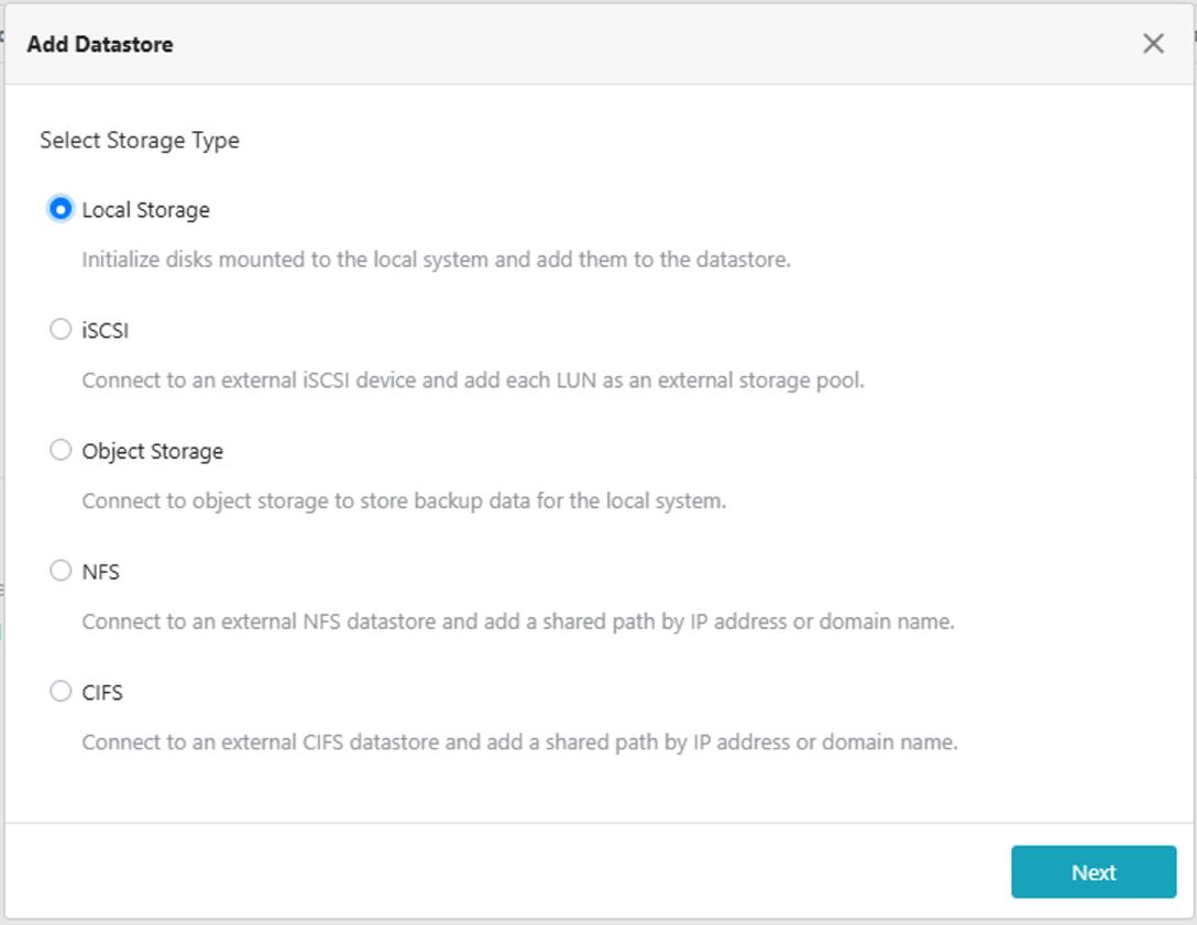 Add Datastore Select Storage Type Local Storage