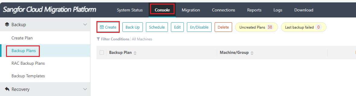 Console Backup Plans Create