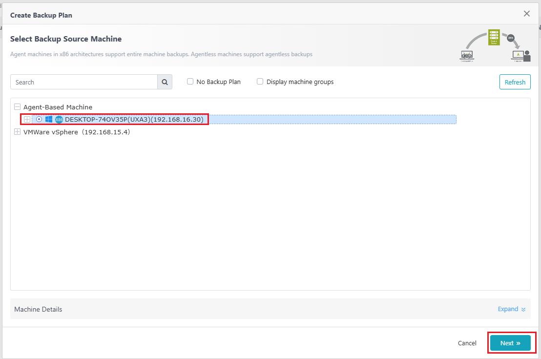 Select Backup Source Machine agent-based
