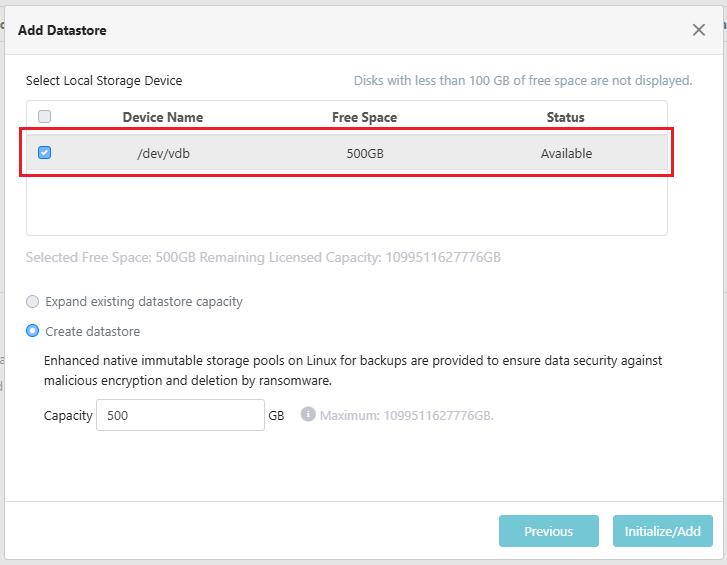 Select Local Storage Device initialize and add