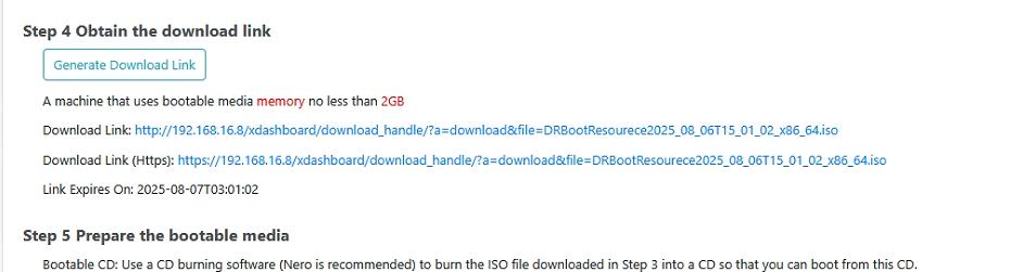 Bootable media Step 4 Obtain download link