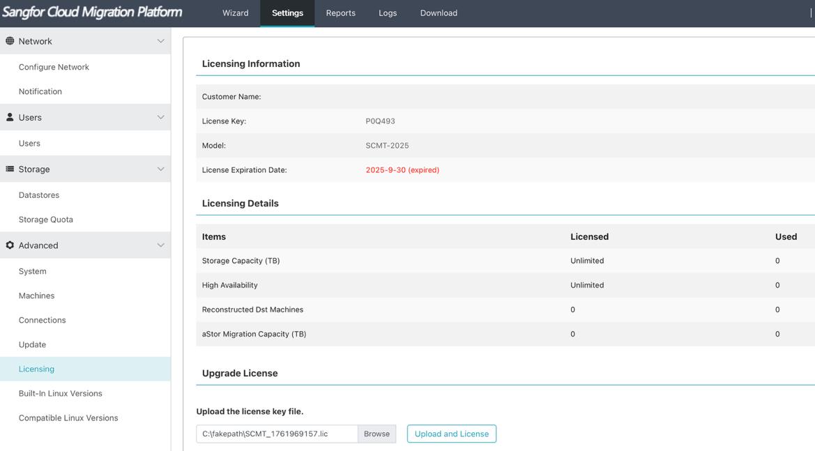 License .lic file selected for upload