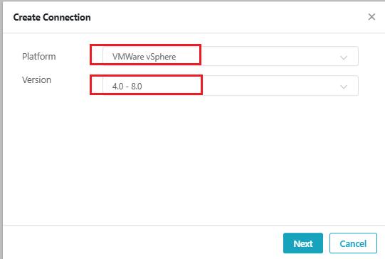 Create Connection: VMWare vSphere platform version 4.0-8.0