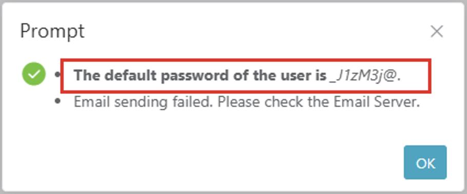 Prompt showing default password of the created user