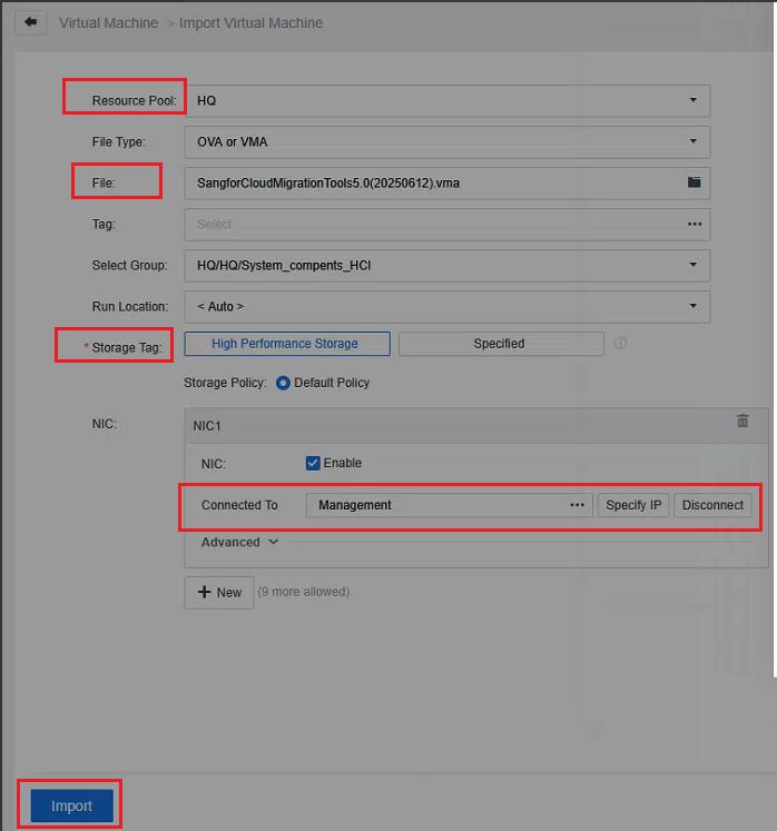 Import Virtual Machine form with SangforCloudMigrationTools vma file