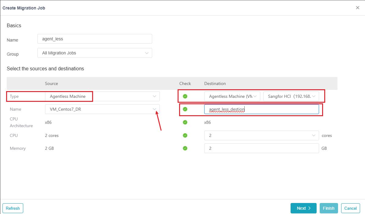 Create Migration Job: Agentless Machine type selection