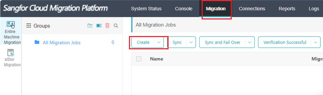 Migration page: Create agent-based migration job