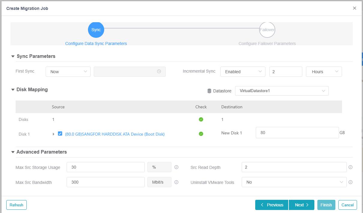 Configure Data Sync Parameters for agent-based job