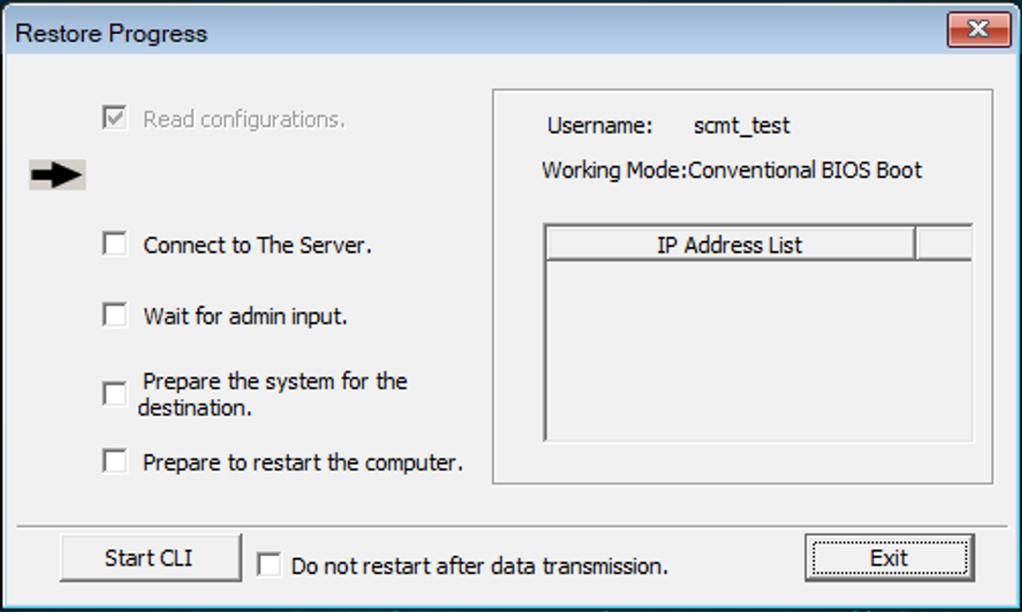 Restore Progress: connect to server, prepare system
