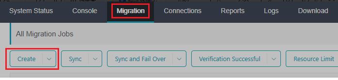 Migration page: Create migration job button