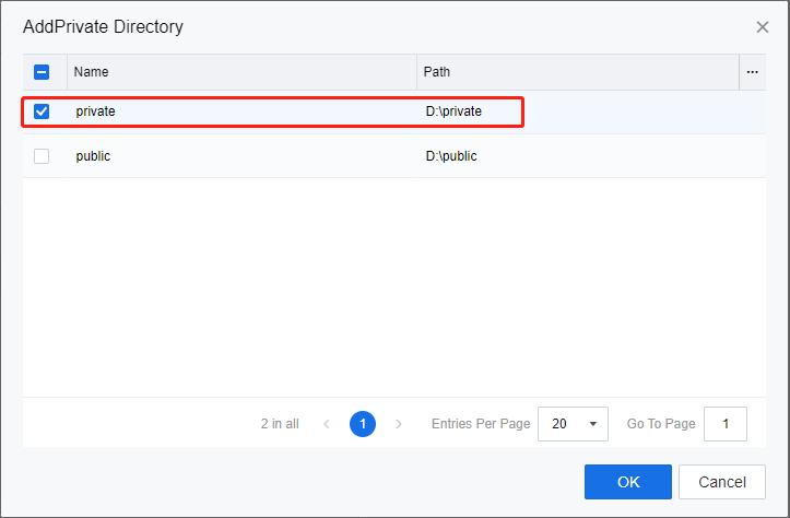 Add Private Directory dialog